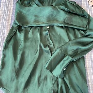 Zara Green Satin Button Down Shirt
